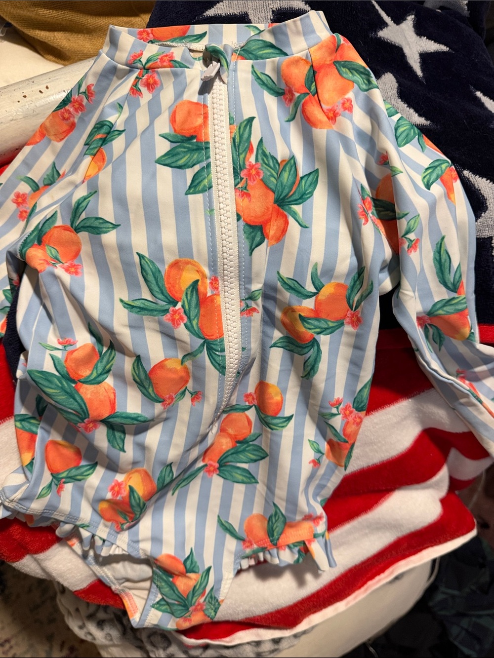 Old Navy Girls Orange Fruit Stripe One-Piece Swim Suit